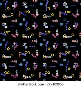 Abstract seamless vector pattern for girls, boys, clothes. Creative background with dots, geometric figures Funny wallpaper for textile and fabric. Fashion style. Colorful bright