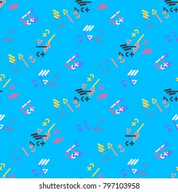 Abstract seamless vector pattern for girls, boys, clothes. Creative background with dots, geometric figures Funny wallpaper for textile and fabric. Fashion style. Colorful bright