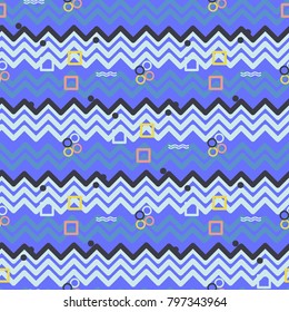Abstract seamless vector pattern for girls, boys, clothes. Creative background with dots, geometric figures Funny wallpaper for textile and fabric. Fashion style. Colorful bright
