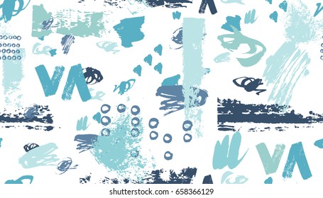 Abstract seamless vector pattern with grunge elements, blots, stains, strokes, spots, smears