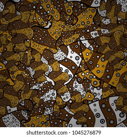 Abstract seamless vector pattern with hand drawn floral elements. Gentle, doodles on black, brown and yellow colors.