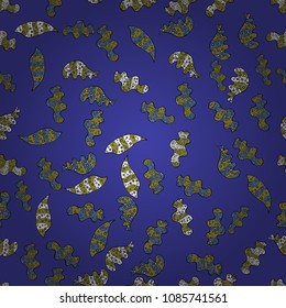 Abstract seamless vector pattern with hand drawn floral elements. Gentle, doodles on violet, black and yellow colors.