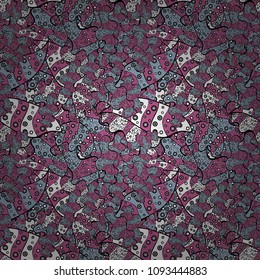 Abstract seamless vector pattern with hand drawn floral elements. Gentle, doodles on pink, black, blue, white and gray colors.