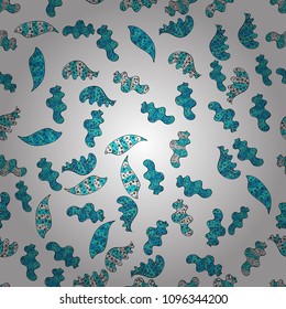 Abstract seamless vector pattern with hand drawn floral elements. Gentle, doodles on white, blue, black, gray and neutral colors.