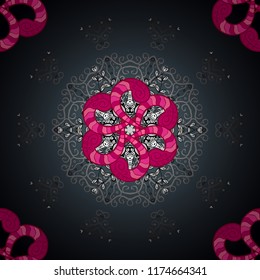 Abstract seamless vector pattern with hand drawn floral elements. Retro textile design collection. Silk scarf with blooming flowers. Gray, blue and magenta on gray, blue, magenta. 1950s-1960s motifs.