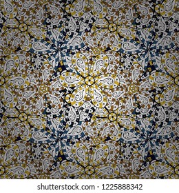 Abstract seamless vector pattern with hand drawn floral elements. Gentle, doodles on white, black and yellow colors.