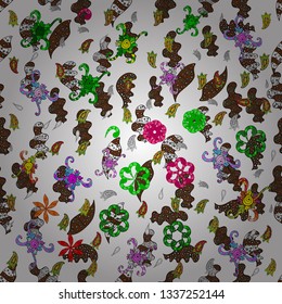 Abstract seamless vector pattern with hand drawn floral elements. Gentle, doodles on brown, white and black colors.