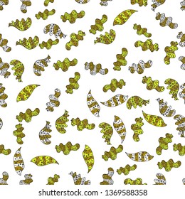 Abstract seamless vector pattern with hand drawn floral elements. Gentle, doodles on black, white and yellow colors.