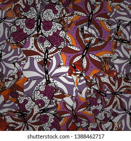 Abstract seamless vector pattern with hand drawn floral elements. Gentle, doodles on white, purple and black colors.