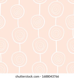 Abstract seamless vector pattern with hand drawn organic circles. Modern background hand drawn white circles on light pink. Design for web banner, fabric, digital paper, invites