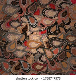 Abstract seamless vector pattern with hand drawn floral elements. Gentle, doodles on gray, beige and orange colors.