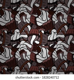 Abstract seamless vector pattern with hand drawn floral elements. Gentle, doodles on black, brown and white colors.