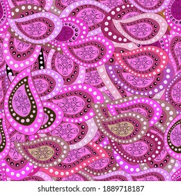 Abstract seamless vector pattern with hand drawn floral elements. Gentle, doodles on pink, neutral and magenta colors.