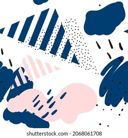 Abstract seamless vector pattern  with hand drawn textures, memphis style. 