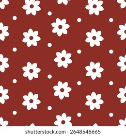 Abstract naadloos vectorpatroon met handgetekende eenvoudige bloemen en stippen. Leuke moderne achtergrond voor kinderen kamer decor, kinderkamer kunst, kleding, cadeau, stof, textiel, inpakpapier, behang, verpakking