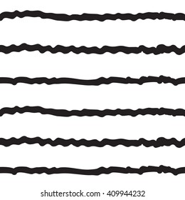 Abstract seamless vector pattern with hand drawn horisontal wavy lines. Monochrome illustration stripes texture. Hipster graphic design