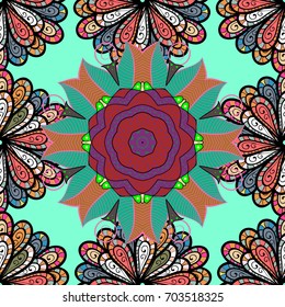 Abstract seamless vector pattern with hand drawn floral elements. 1950s-1960s motifs. Silk scarf with blooming flowers. Retro textile design collection.