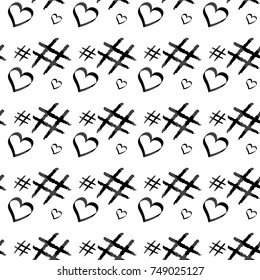 Abstract seamless vector pattern with hand drawn heart and hashtag. Seamless tiling pattern for wallpaper design, pattern fills, web texture background