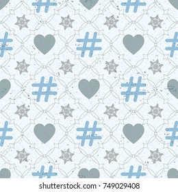 Abstract seamless vector pattern with heart and hashtag. Seamless tiling pattern for wallpaper design, pattern fills, web texture background