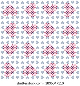 Abstract seamless vector pattern with hearts formed by five pointed stars. Independence day background. Pattern illustration with creative usage of USA flag symbols. 