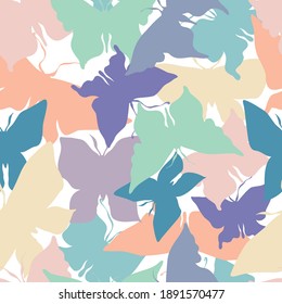 Abstract seamless vector pattern illustration design of silhouettes of butterfly in pastel colors. The design is perfect for textiles, decorations, backgrounds, wrapping paper, wallpaper