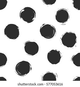 Abstract seamless vector pattern. Ink circle blot and spot created with palette knife and dry brush. Black and white