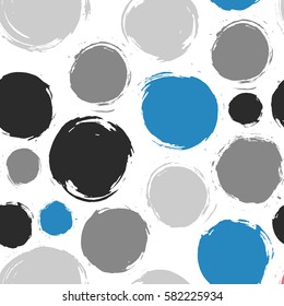 Abstract seamless vector pattern. Ink circle blot and spot created with palette knife and dry brush. Grey blue and black pastel colors