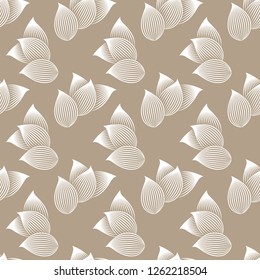 Abstract Seamless vector pattern of leaves. White, isolated on beige background