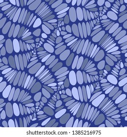 Abstract seamless vector pattern. Light and dark blue. Isolated background. Leaves, branches, veins.