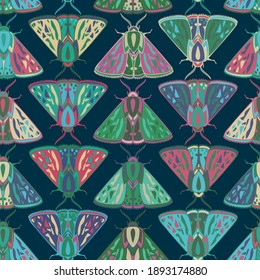 Resumen de diseño lineal sin fisuras de patrones vectoriales de mariposas ornamentales coloridas. El diseño es perfecto para textiles, decoraciones, papel de envoltura, papel pintado, fondos