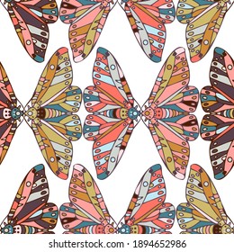 Abstract seamless vector pattern lined design of ornamental colorful butterflies in lines. The design is perfect for textiles, decorations, wrapping paper, wallpaper, backgrounds