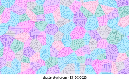 Abstract seamless vector pattern. Mechanical. Isolated. Pink, purple and blue colors. 