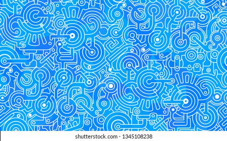 Abstract seamless vector pattern. Mechanical. Isolated background.
Blue and white colors.