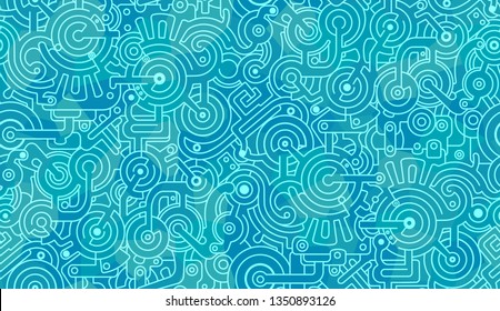 Abstract seamless vector pattern. Mechanical. Cogs, bolts and gears. Polygons. Blue and white