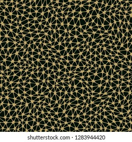 Abstract seamless vector pattern. Mesh of lines and stars. Golden, isolated on black background.
