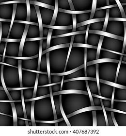 Abstract seamless vector pattern of metallic cloth. Black and white.