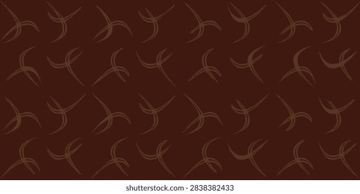 Abstract seamless vector pattern with minimalist brown curved line elements on a dark brown background.