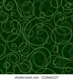 An abstract seamless vector pattern on a yellow green gradient background with thin spiral curls, contrasti