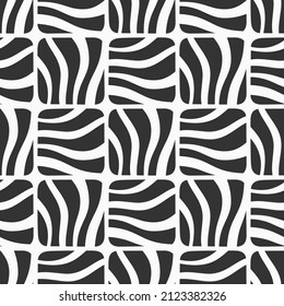 Abstract seamless vector pattern. Ornamental striped squares black and white background. Repeating ornament.