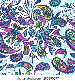  Abstract seamless vector pattern with paisley-style elements