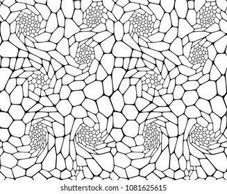 Abstract seamless vector pattern of pavement. Mosaic. Isolated from black background. Black and white, isolated on the black background