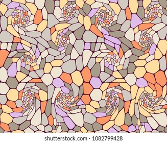Abstract seamless vector pattern of pavement. Mosaic. Isolated from black background.  Light yellow, orange and, beige  color pallet, isolated on the black background