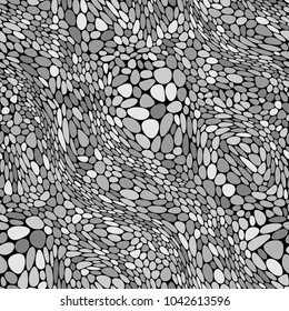 Abstract seamless vector pattern of pebbles. Mosaic. Isolated from the background. Monochrome