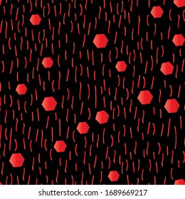 abstract seamless vector pattern with red hexagons on black background