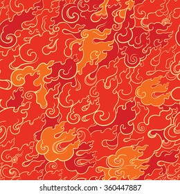 Abstract seamless vector pattern with red fire. Asian style. Template for design