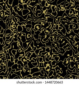 Abstract seamless vector pattern. Ripples, water surface, irregular shapes. Gold and black. Isolated background