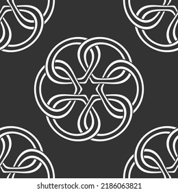 Abstract seamless vector pattern with round geometric shapes, symbols. Decorative ornament pattern. Geometric shapes pattern. White shapes, isolated on black background.