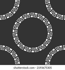 Abstract seamless vector pattern with round geometric shapes, round borders,frames. Decorative ornament. Greek border. Geometric shapes pattern. White shapes, isolated on black background.