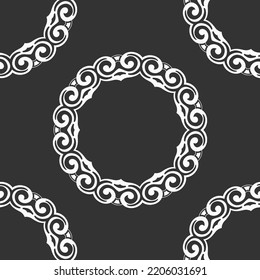 Abstract seamless vector pattern with round geometric shapes, modern frames. Modern pattern. Isolated shapes pattern. White shapes, isolated on black background.