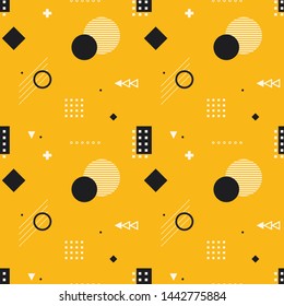 Abstract seamless vector pattern from simple geometric shapes. Memphis style graphic background.